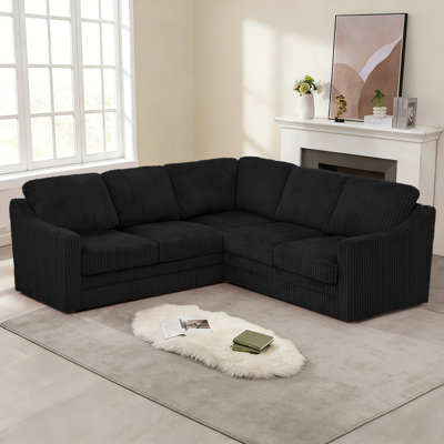 89" Corduroy Sectional Corner Sofa With Will-Filled Backrests, Comfortable L-Shape Couch For Living Room, House, Apartment