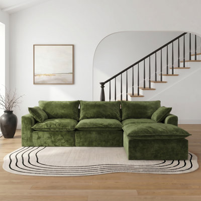 110″ L-Shaped Sectional Sofa, 4-Piece Modular Boneless Chenille Couch Set with Pillows, No Assembly Required
