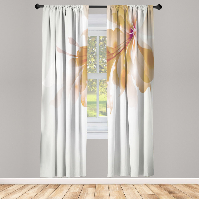 Microfiber Floral Semi-Sheer Rod Pocket Curtain Panels, 28" W x 84" L, Yellow/White