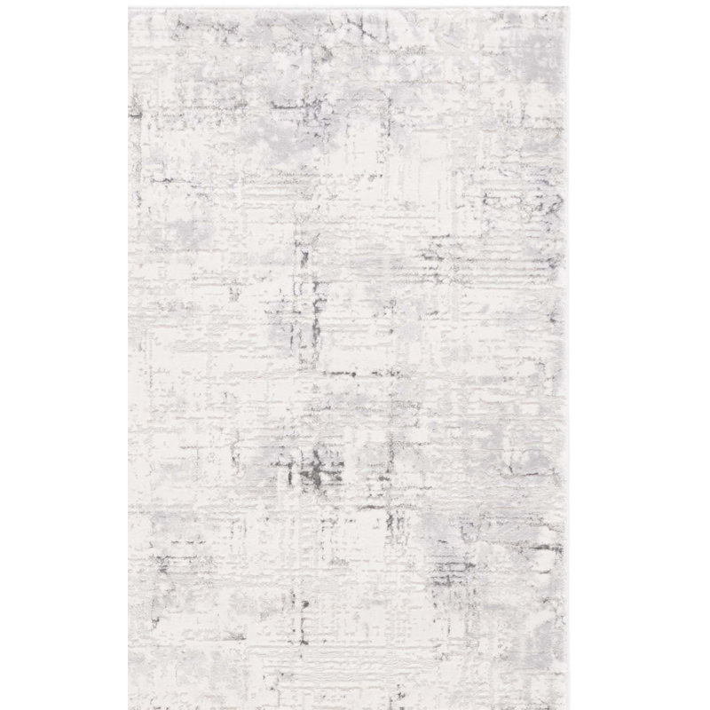 Tapis en polyester / polypropylène tissé à la machine en ivoire / gris / gris foncé, Rectangle 8 pi x 10 pi