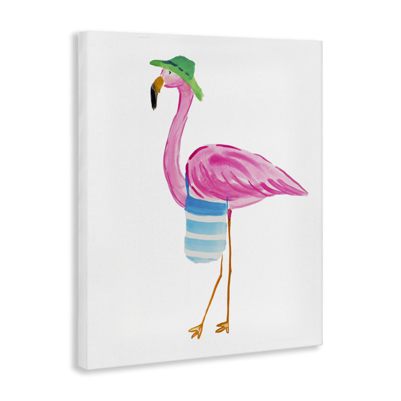 «Flamingo with Beach Tote» par Julie DeRice, H 20 po x l 16 po