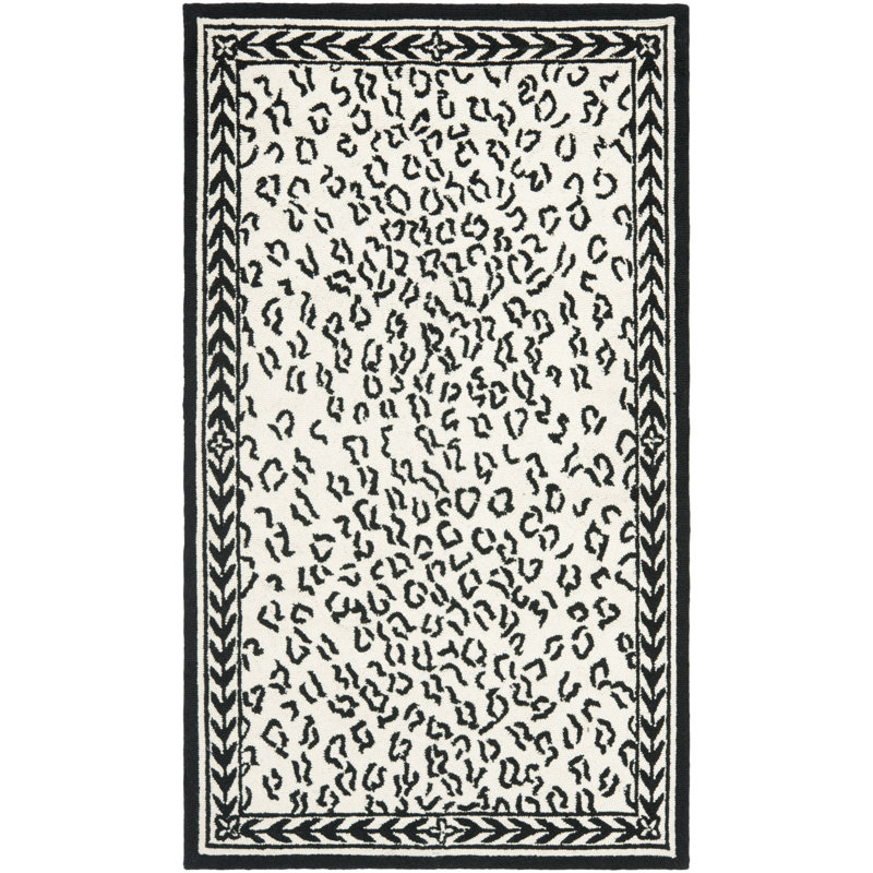 Chelsea White and Black Hand Hooked Wool Animal Print Rug