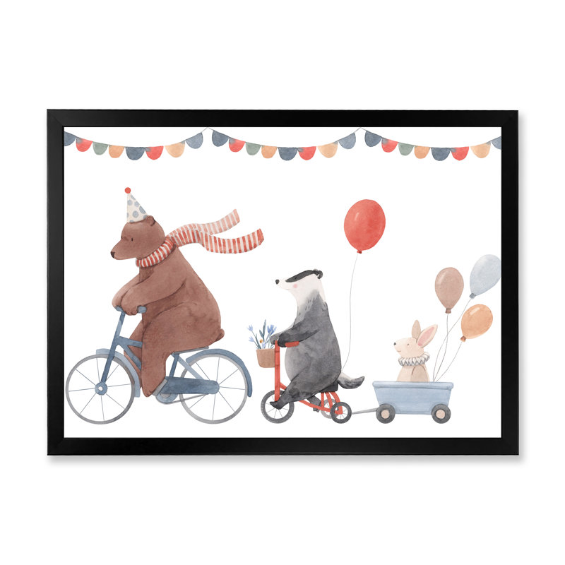 Animaux mignons à bicyclette, Cadre d'angle fermé noir, H 8 po x l 12 po x P 1 po