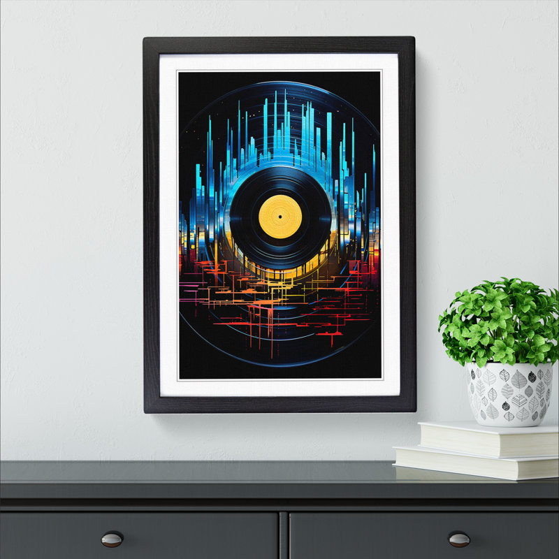 Vinyl Record Futurism - Single Picture Frame Print on Wood, Black Framed, 64cm H x 46cm W