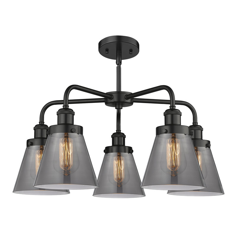 Cone 5 Light Stem Hung Chandelier, Plated Smoke, Matte Black