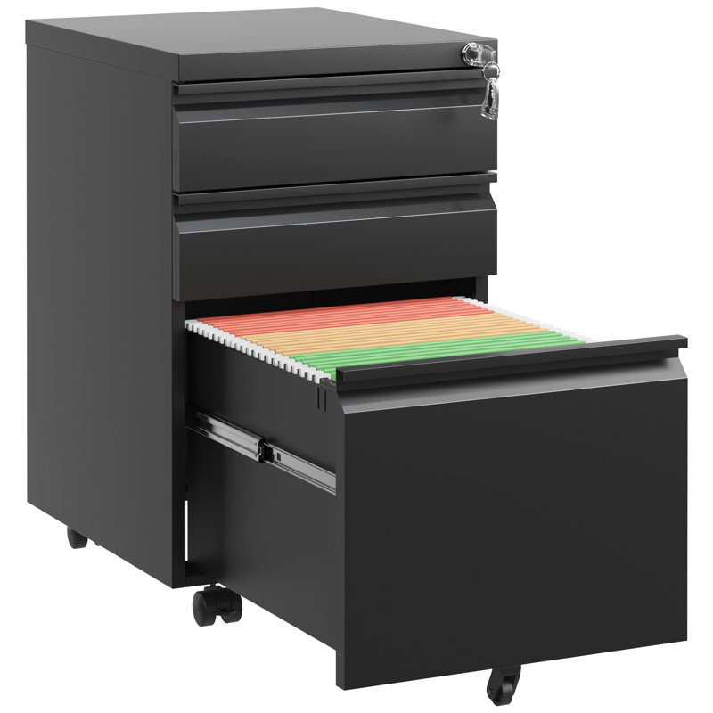 37cm Wide 3 -Drawer Mobile File Cabinet, Black