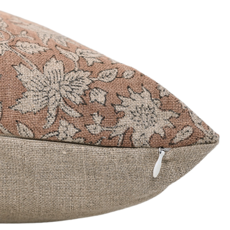 Linen Square Pillow Cover, 22"H x 22"W, Pink Floral 1