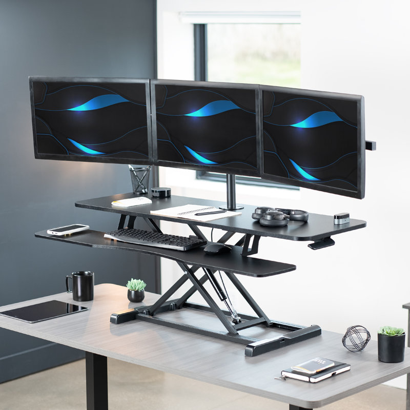 Black Adjustable 48" Standing Desk Converter with Triple Monitor Mount