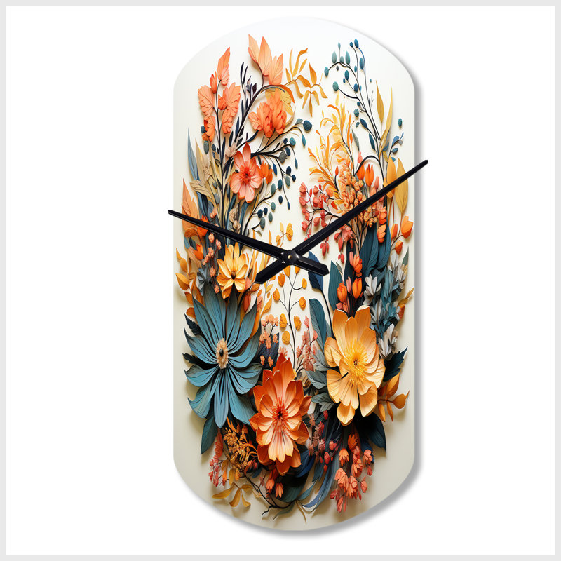 Horloge murale anglaise asymétrique avec couronne florale anglaise et anglaise, Petit