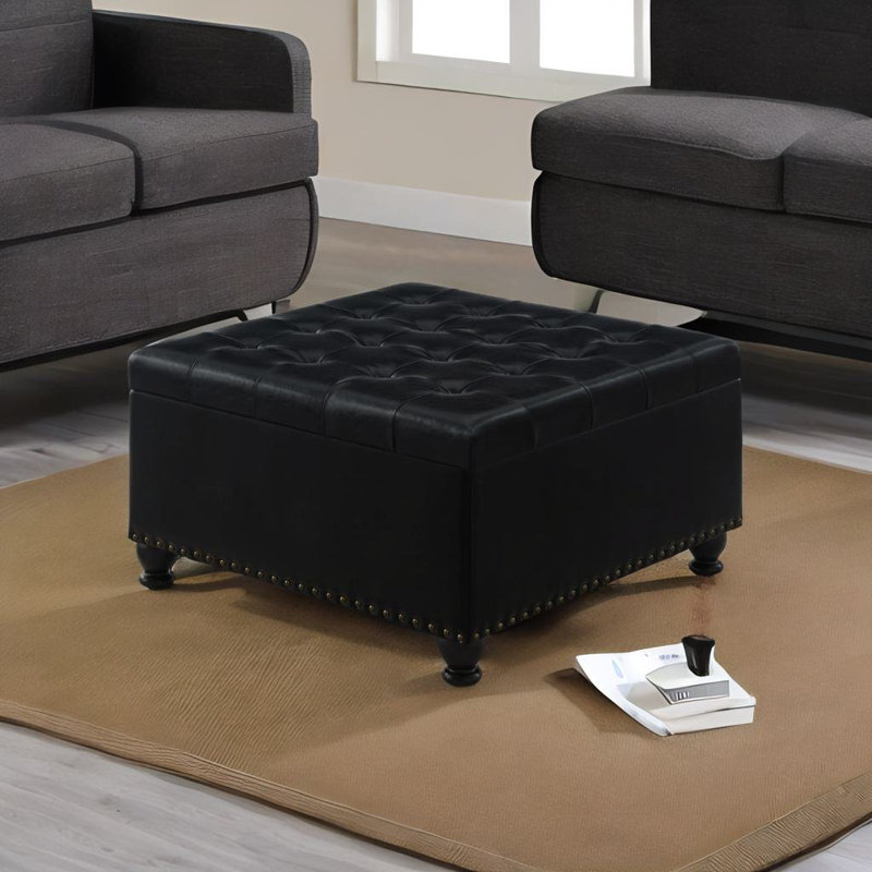 Brextyn Faux Leather Ottoman, Black Faux Leather