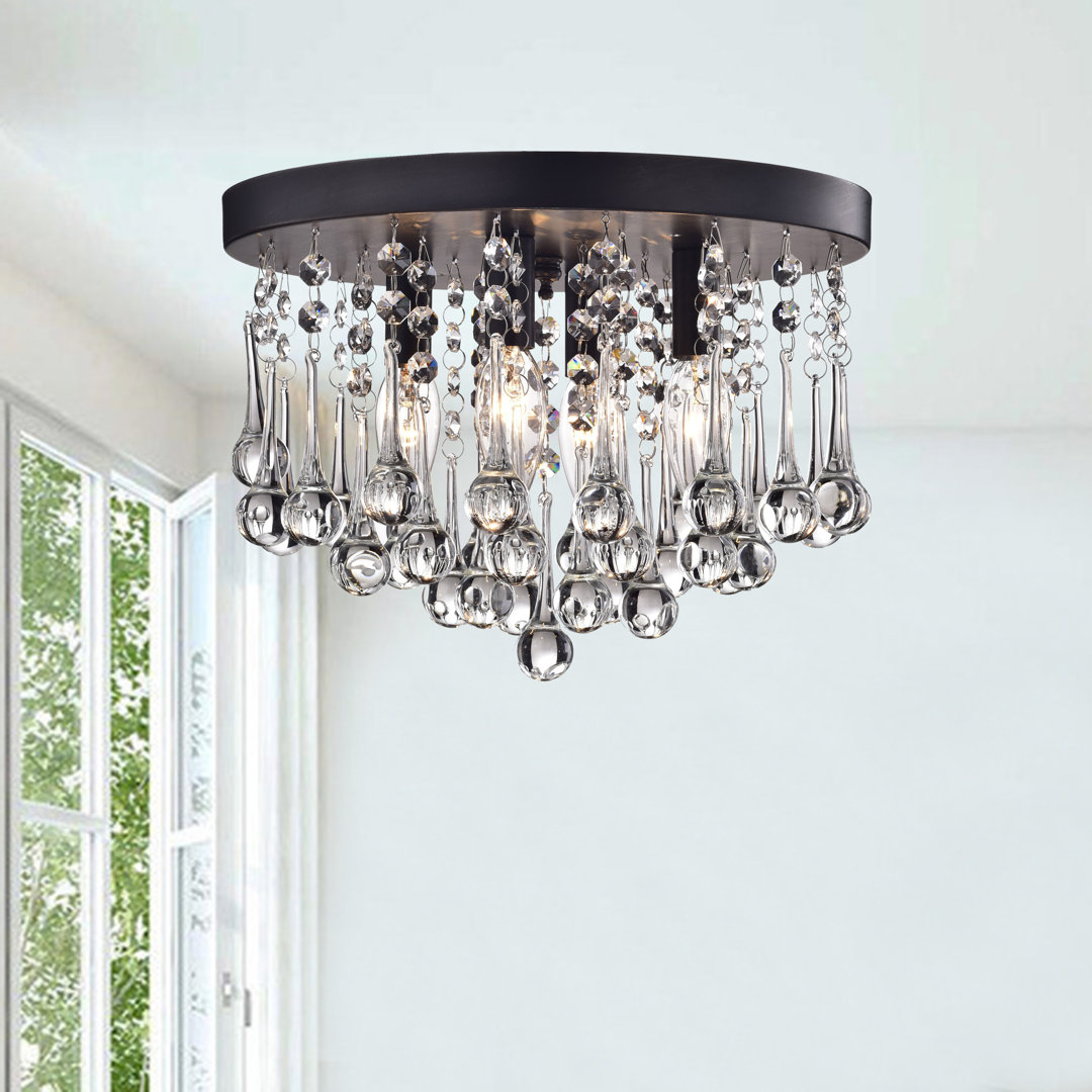 Vanhook 4 - Light 11.8" Black Flush Mount with Clear Crystal Drops Willa Arlo™ Interiors