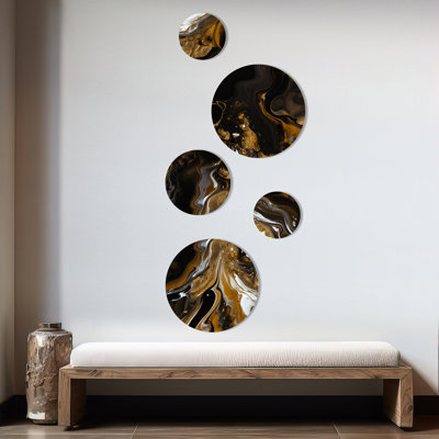 Ensemble de 5 décorations murales marbrées noires Dreamscape III