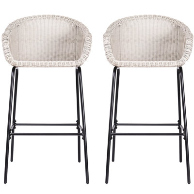Extérieur avec faux gris, conception tout-en-un avec composants intégrés, motif de tissage de panier tissé, siège de 29,50 pouces pour les meubles à hauteur de bar, esthétique et durabilité de la structure en fer noir, 12,50