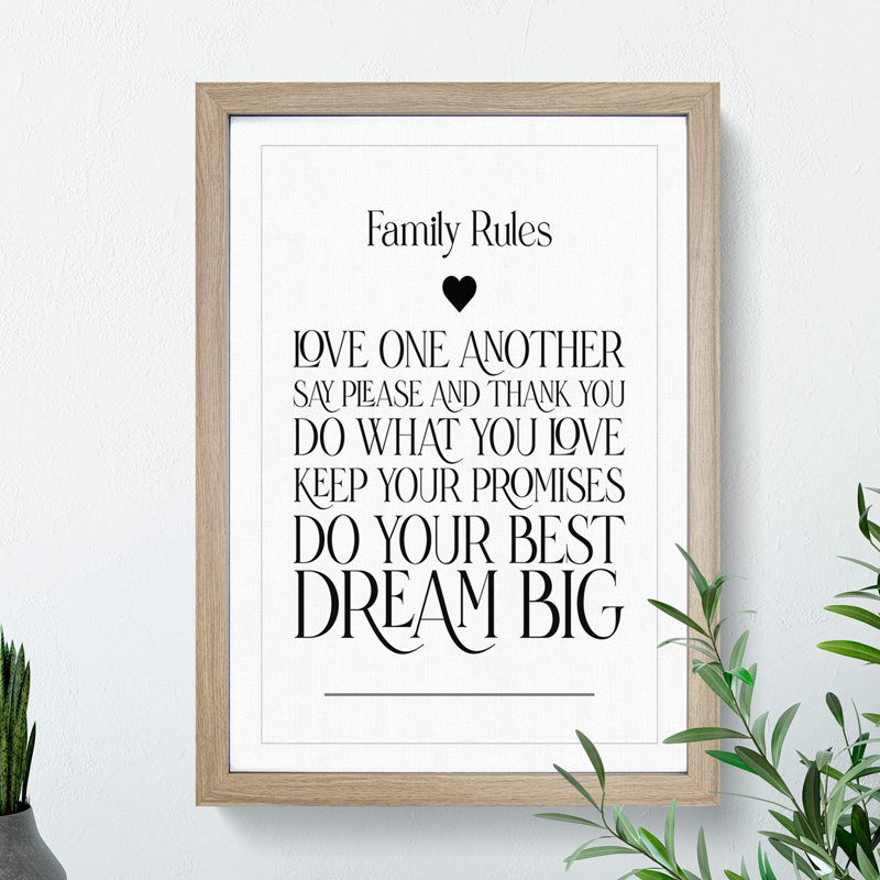 Family Rules V2 - Picture Frame Typography, 36cm H x 27cm W x 2cm D, Oak