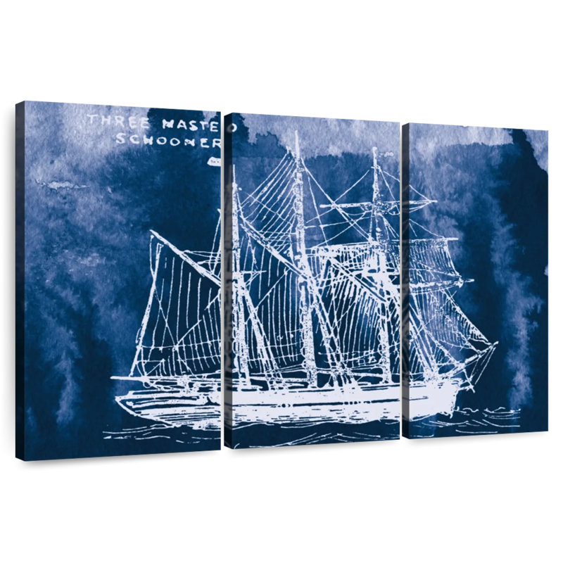 Sailing Ships II Indigo, 20" H x 33" W