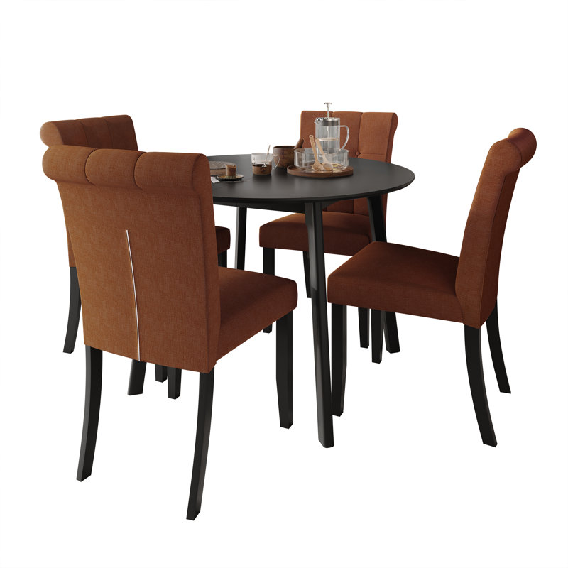 Danina 5-Piece Dining Set With Upholstered Chairs And 42" Round Table, Orange