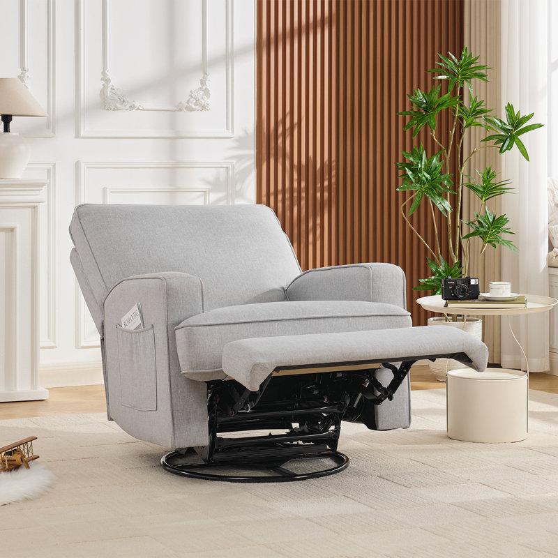 Fauteuil oscillant inclinable surdimensionné de 32,6 po de largeur avec poche de rangement, Gray Linen