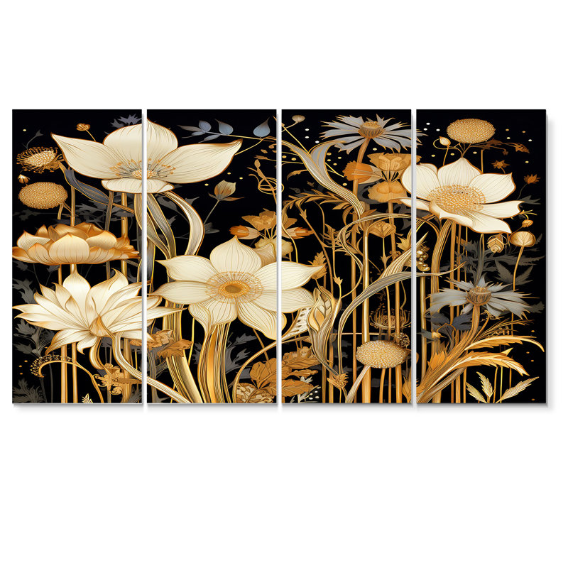 Ensemble de 4 décorations murales Glam White Spring Flowers In The Night - Wildflowers, H 28 po x l 48 po