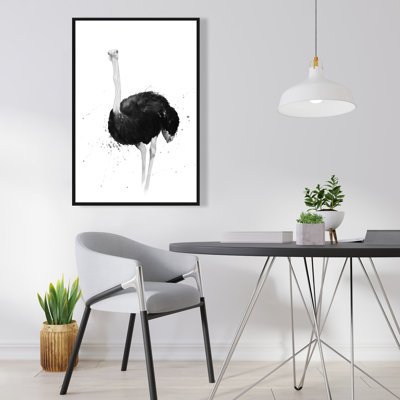 Ostrich in Watercolor - Exotic Wildlife Framed Canvas Decor