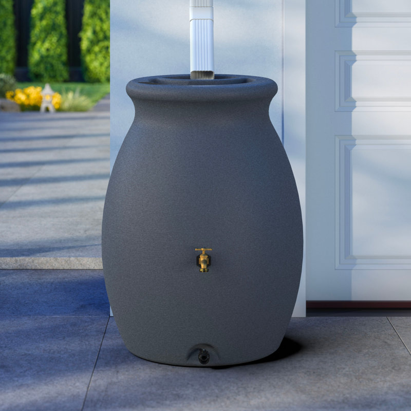 Flat Back Castilla Rain Barrel, 50 Gallon, Charcoal