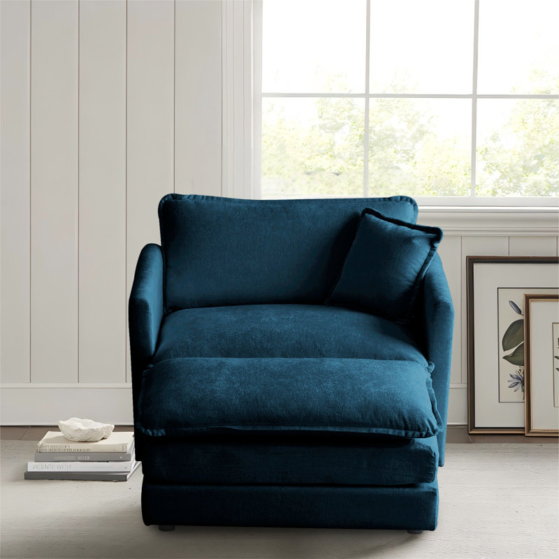 Canapé modulaire simple avec repose-pieds Chenille, Chenille bleue