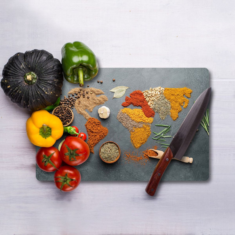 Flourish Tempered Glass Cutting Board, 7.9 x 11.8 inches | 100% Antibacterial, Easy-Clean Surface, Non-Slip Silicone Feet | Perfect for Food Prep & Serving, Durable & Stylish Kitchen Essential, Not Dishwasher Safe