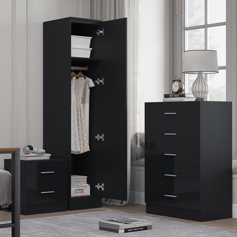 Eva Piece Bedroom Set, Black Gloss / Black Oak