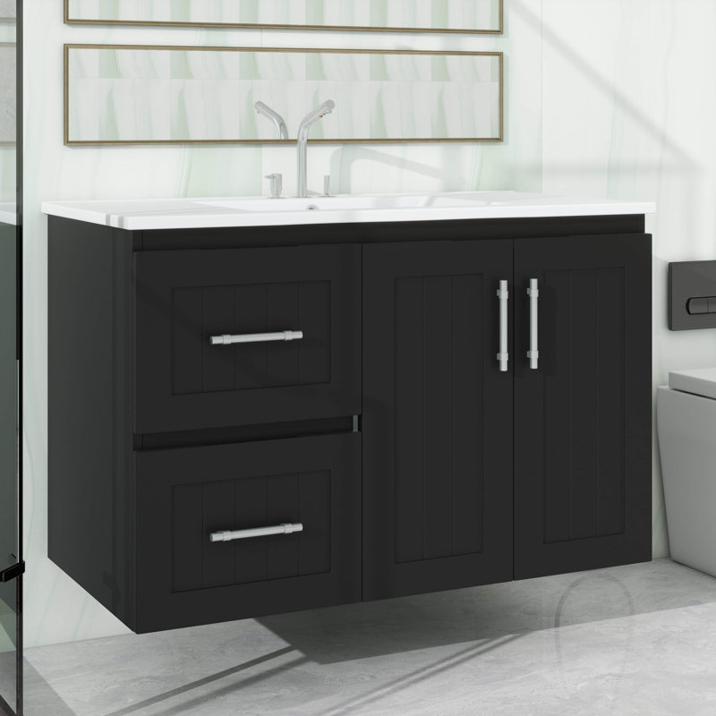 Ensemble de meuble-lavabo mural 36 po, Noir