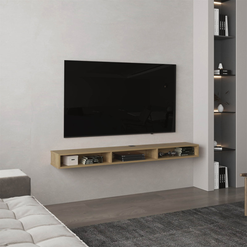 Meuble télé, 3 tablettes, Bois naturel