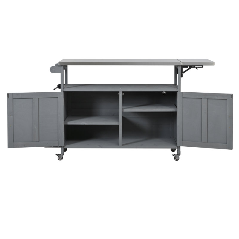Foldable Outdoor Kitchen Island With Storage Cabinet, Lockable Wheels, And Towel Rack For Patio And Garden, Grey | Gift Idea