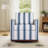 Modern Upholstered Striped Dark Blue Square Swivel Armchair with Matel Base-1904768609