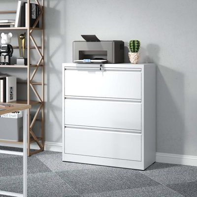 Abheek 3-Drawer Lateral File Cabinet with Lock - Heavy-Duty Metal Filing Cabinet for Home Office, Letter/Legal/A4/F4, Assembly Required,White