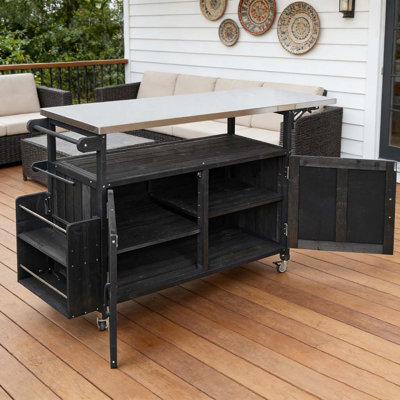 Foldable Outdoor Kitchen Island Patio Mobile Kitchen Cart Portable Outdoor Cooking Island with Lockable Wheels