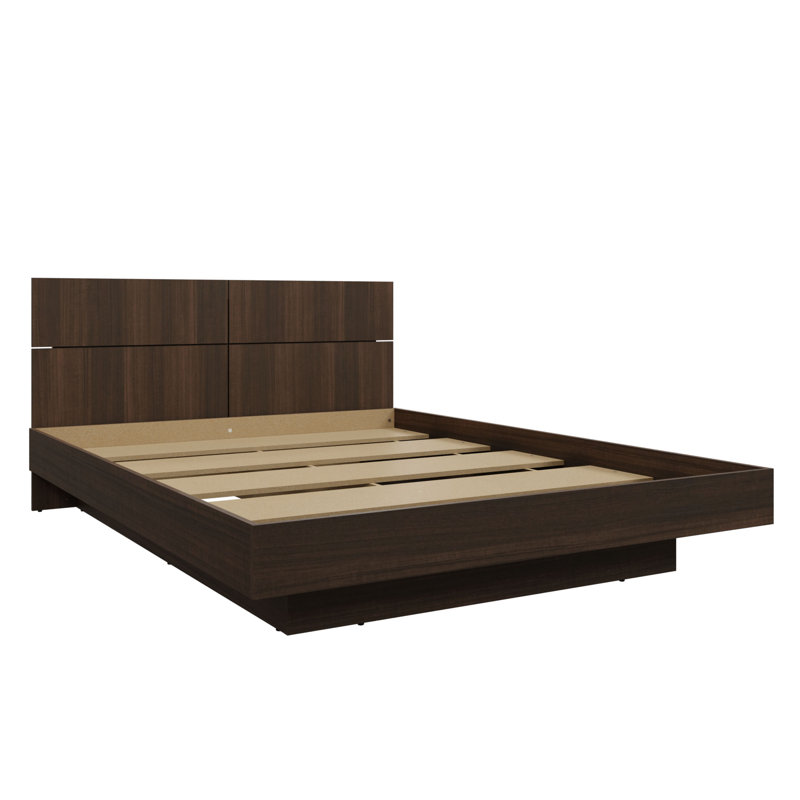 Combo Zen KAPPA Platform Bed with Headboard – Easy Assembly, No Box Spring Required, Walnut