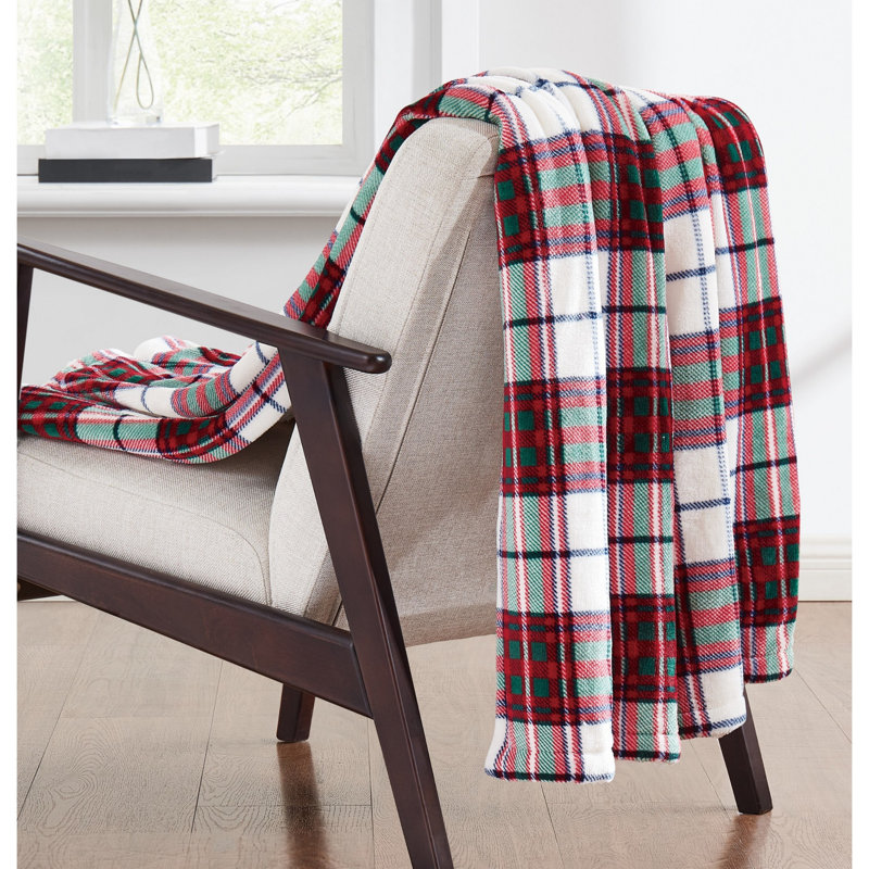Truly Soft Cuddle Warmth Marlon Plaid Throw Blanket, White/Red/Green