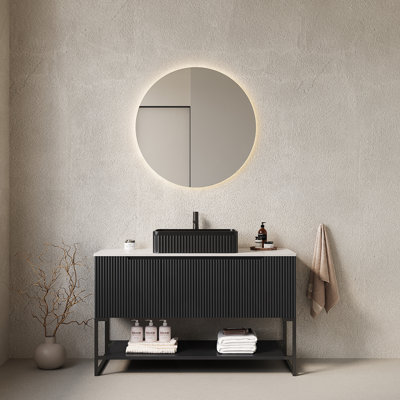 Meuble-lavabo autoportant de 48 pouces avec lavabo, 3 portes, tablette ouverte et lavabo en céramique élégant