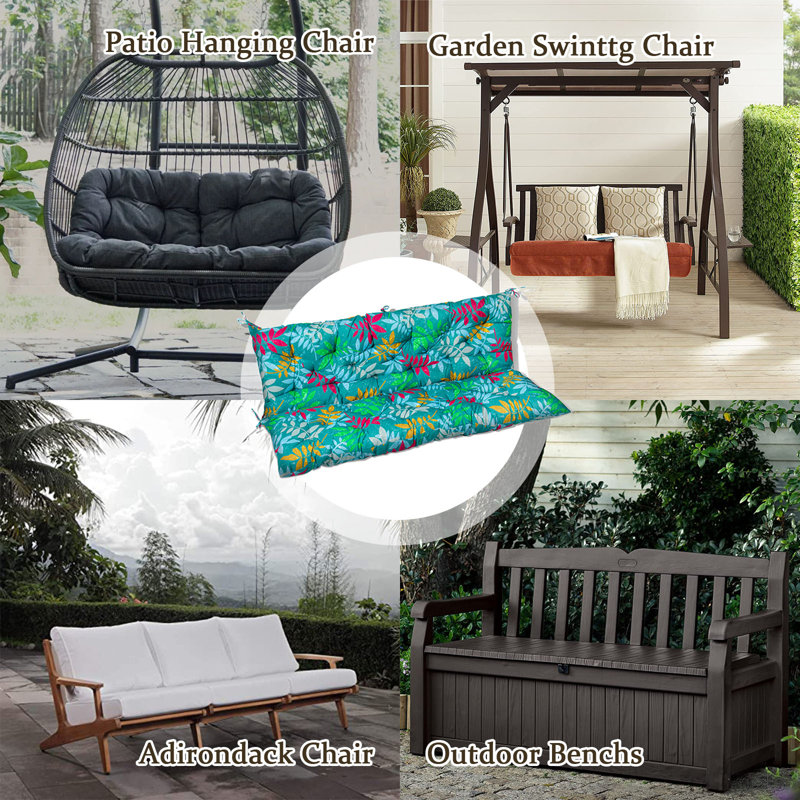 2-3 Seat Swing Replacement Cushion, Outdoor Bench Cushions With Backrest Thicken 4", 40" W x 20" D, Green Print