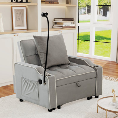 Canapé-lit de style moderne pour intérieur, canapé-lit simple convertible, canapé-lit futon 3 en 1 avec support pour téléphone et ports USB, fauteuil inclinable réglable pour le salon, le bureau et les petits espaces
