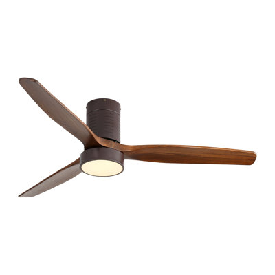52 Inch Flush Mount Ceiling Fan with LED Light & Remote Control, Solid Wood Low Profile Fan