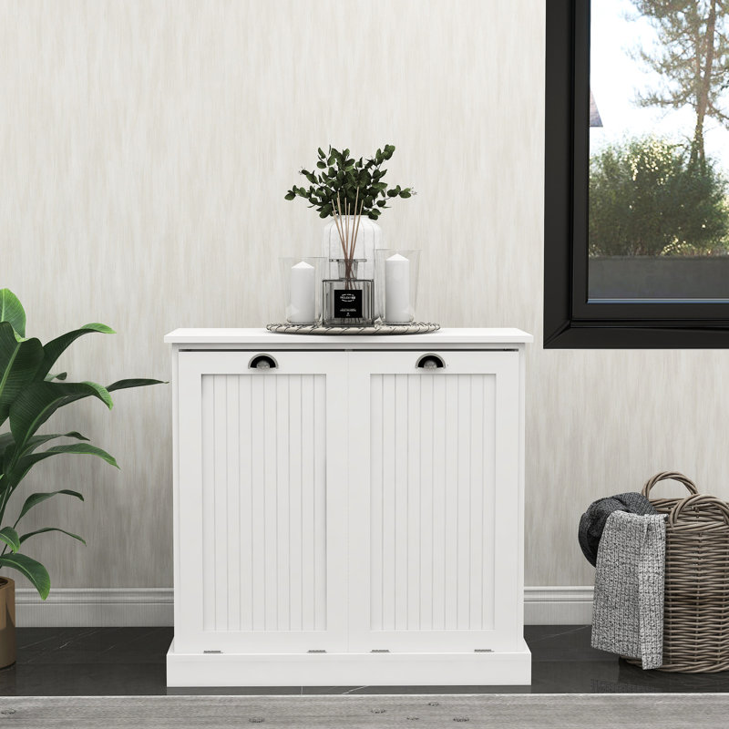 Armoire à linge blanche avec deux compartiments, peinture, sacs amovibles pour le tri, assemblage facile, armoire de capacité de charge de 100 livres, peint, sacs, charge, assemblage requis dans les 2 heures