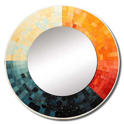 Mid Century Sleek Serenity - Midcentury Modern Large Wall Mirror, Mid-Century Modern Round Decorative Mirror, Printed Metal Art