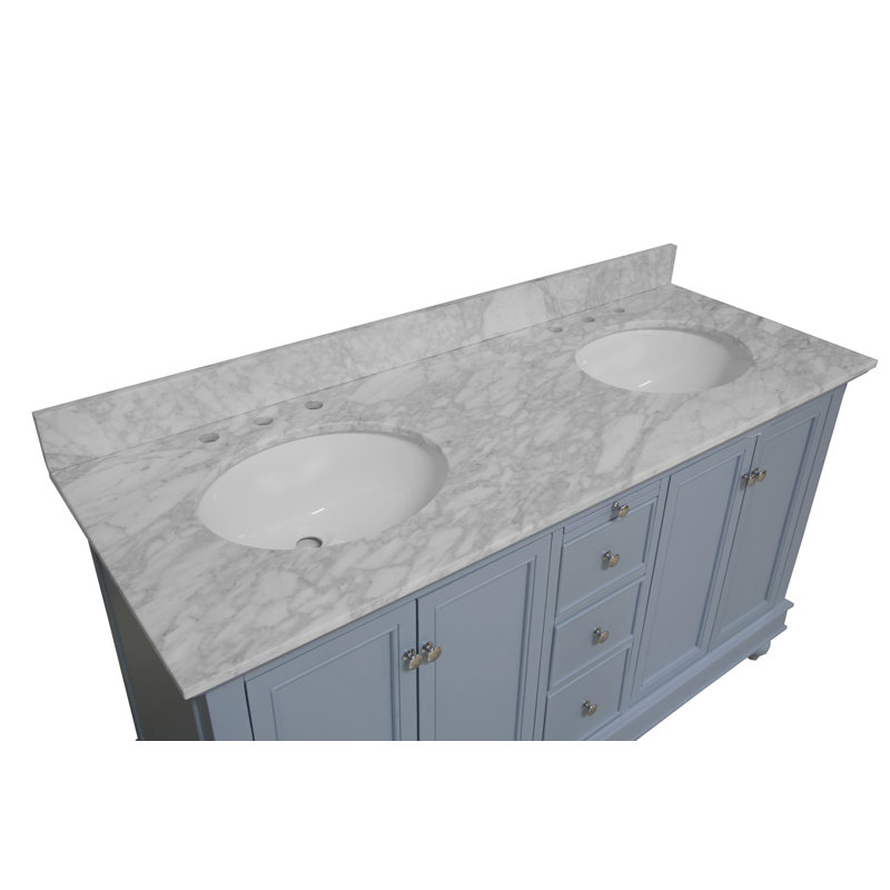 Ensemble de meuble-lavabo double 60 po Ferdinand, Marbre de Carrare, Bleu poudré