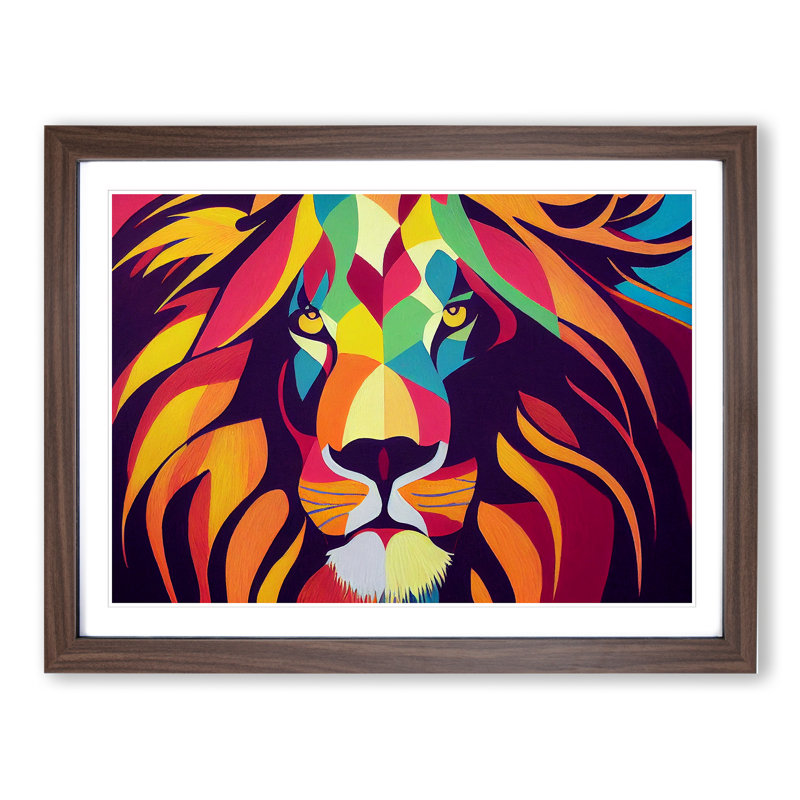 Abstract Lion Vol.1 - Framed Print, 25cm H x 34cm W x 2cm D, Walnut