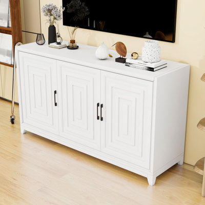 Meuble télé pour téléviseur de 65 po ou moins, meuble multimédia avec 2 espaces de rangement spacieux et pieds en bois massif pour le salon