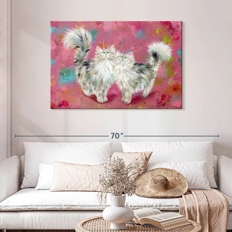 Brampt Two Tabbies On Blossom Pink, 30" H x 45" W