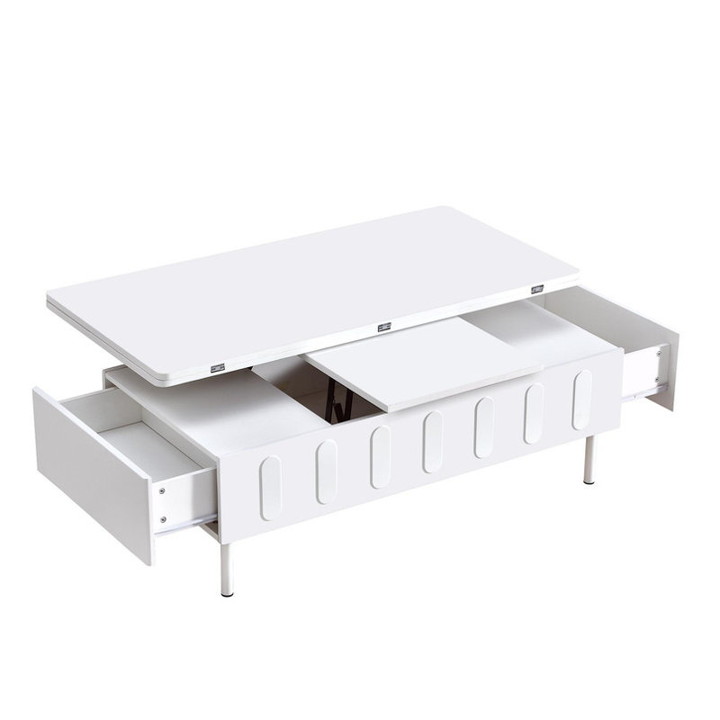 Table basse à plateau relevable avec 2 tiroirs, table basse moderne avec plateau pliable, table basse réglable multifonctionnelle avec compartiment de rangement dissimulé pour le salon
