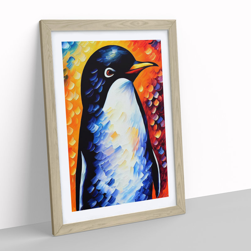 Penguin Portrait No.1 - Wall Art, 46cm H x 34cm W, Oak Picture Frame, White