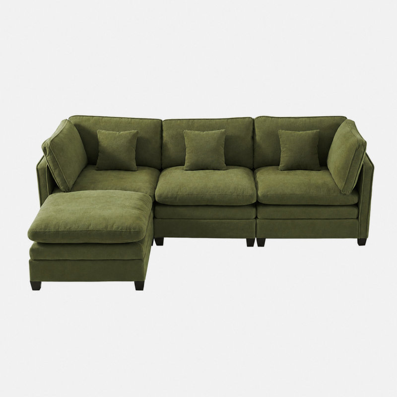 Canapé modulaire en chenille en L de 105 po de largeur avec repose-pieds, support de coussin double couche, canapé rembourré moderne pour le salon