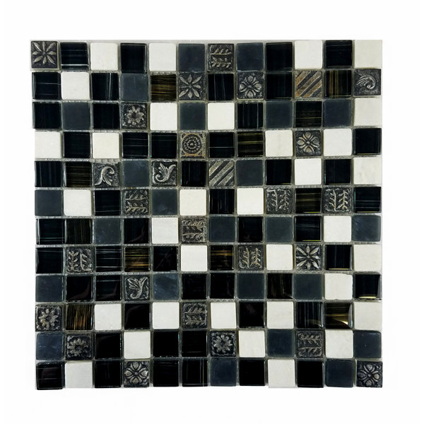 Monarchy 1 in. x 1 in. Glass & Stone Pressed Edge Square Mosaic Decorative Kitchen & Bathroom Wall Tile