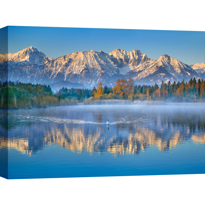 Allgaeu Alps and Hopfensee Lake, Bavaria, Germany 1 Piece Wrapped Canvas Wall Art, 70cm H x 100cm W x 4cm D